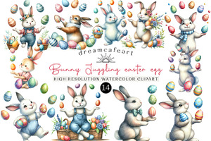 Bunny Juggling easter egg Clipart, an Illustration by DreamCafeArt