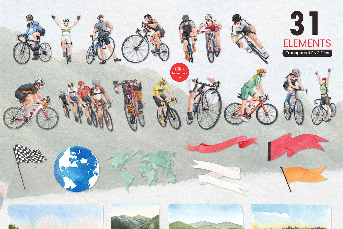 Bicycle Riding Watercolor, a Decorative Illustration by CreativeValuation (Photo 2 of 12)