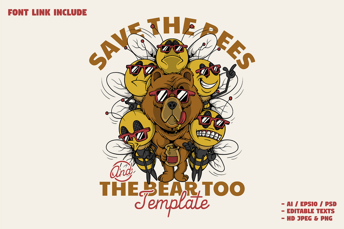 Cool Honey Bear with Funny Bees, a Branding & Logo Template by Judsart (Photo 1 of 3)