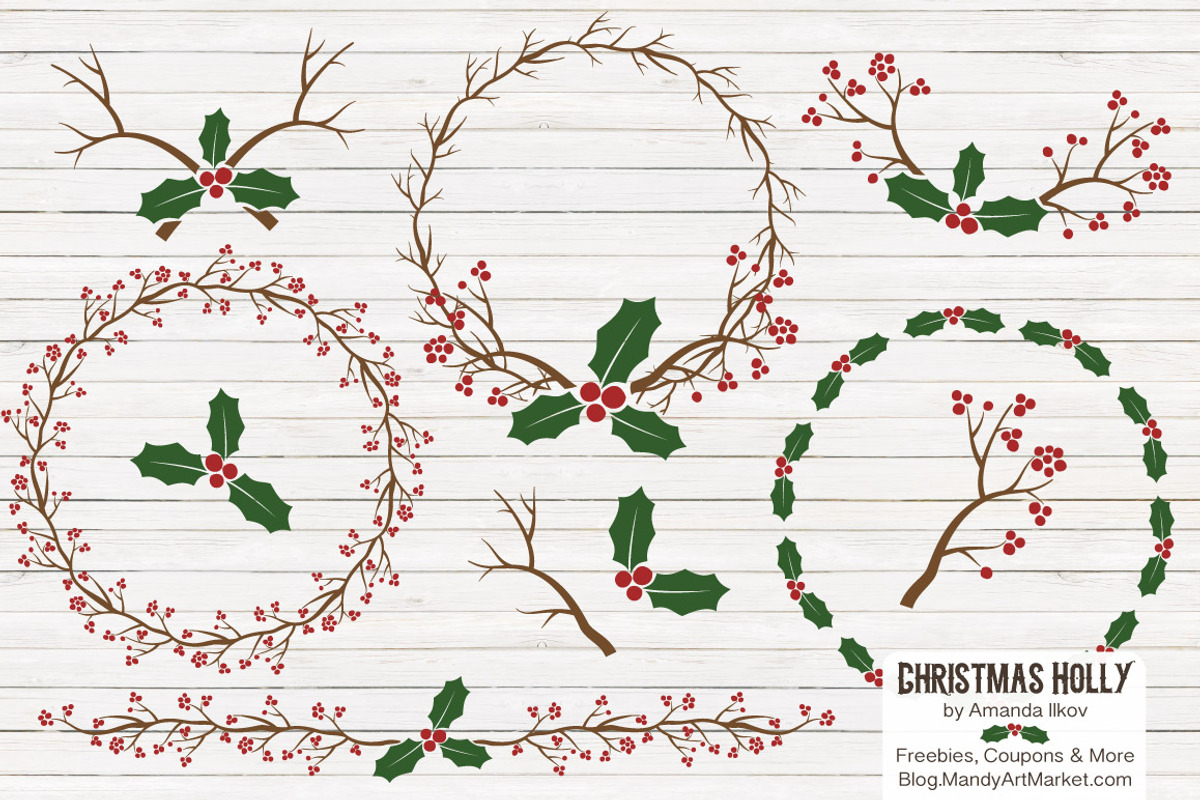 Christmas Holly Vectors & Papers, an Illustration by Amanda Ilkov (Photo 1 of 5)