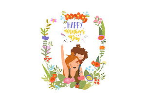 Cute Floral Frame Composed with, a Person Illustration by Maria Starus