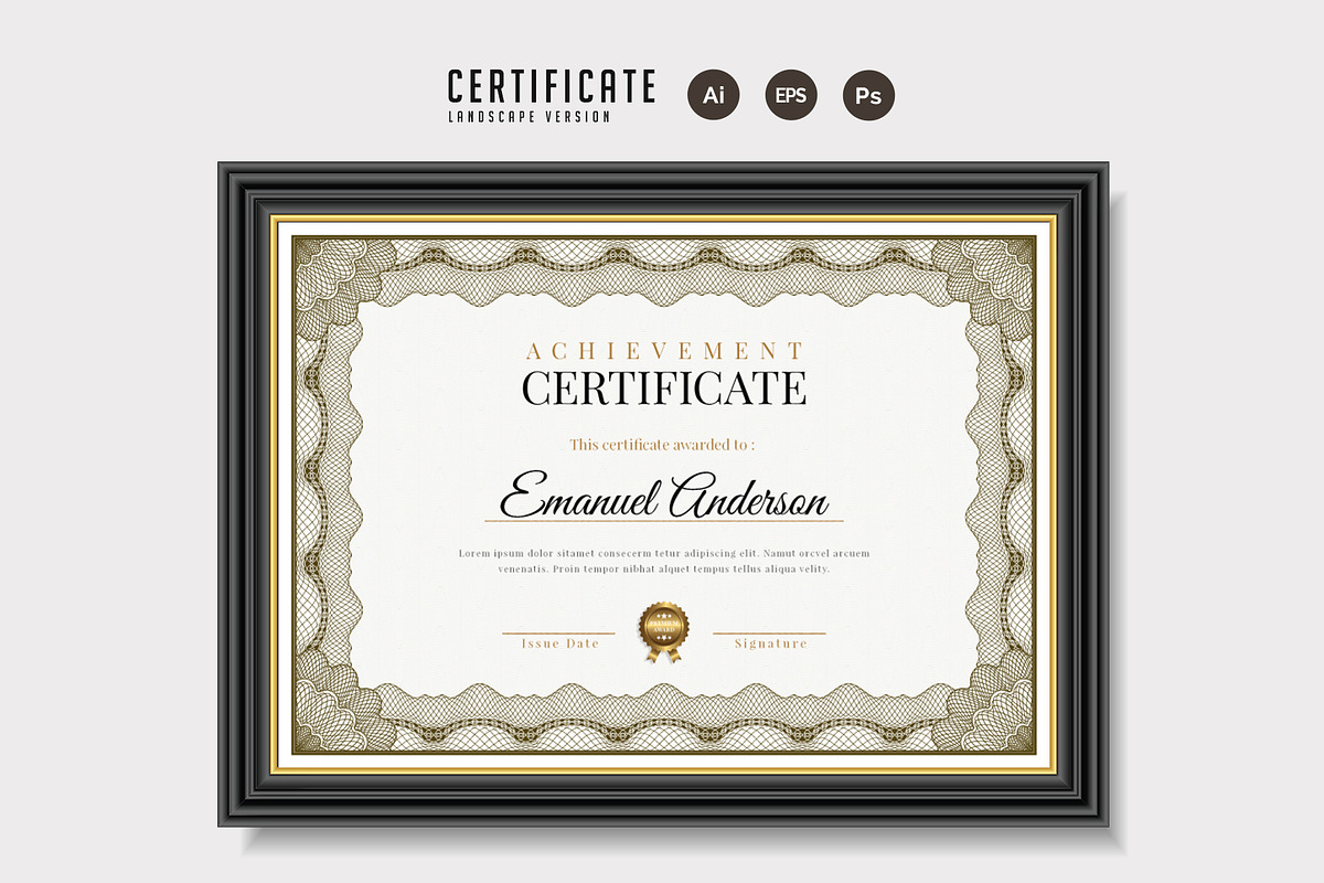 058. Achievement Certificate, a Stationery Template by CreativeRezwan (Photo 2 of 3)