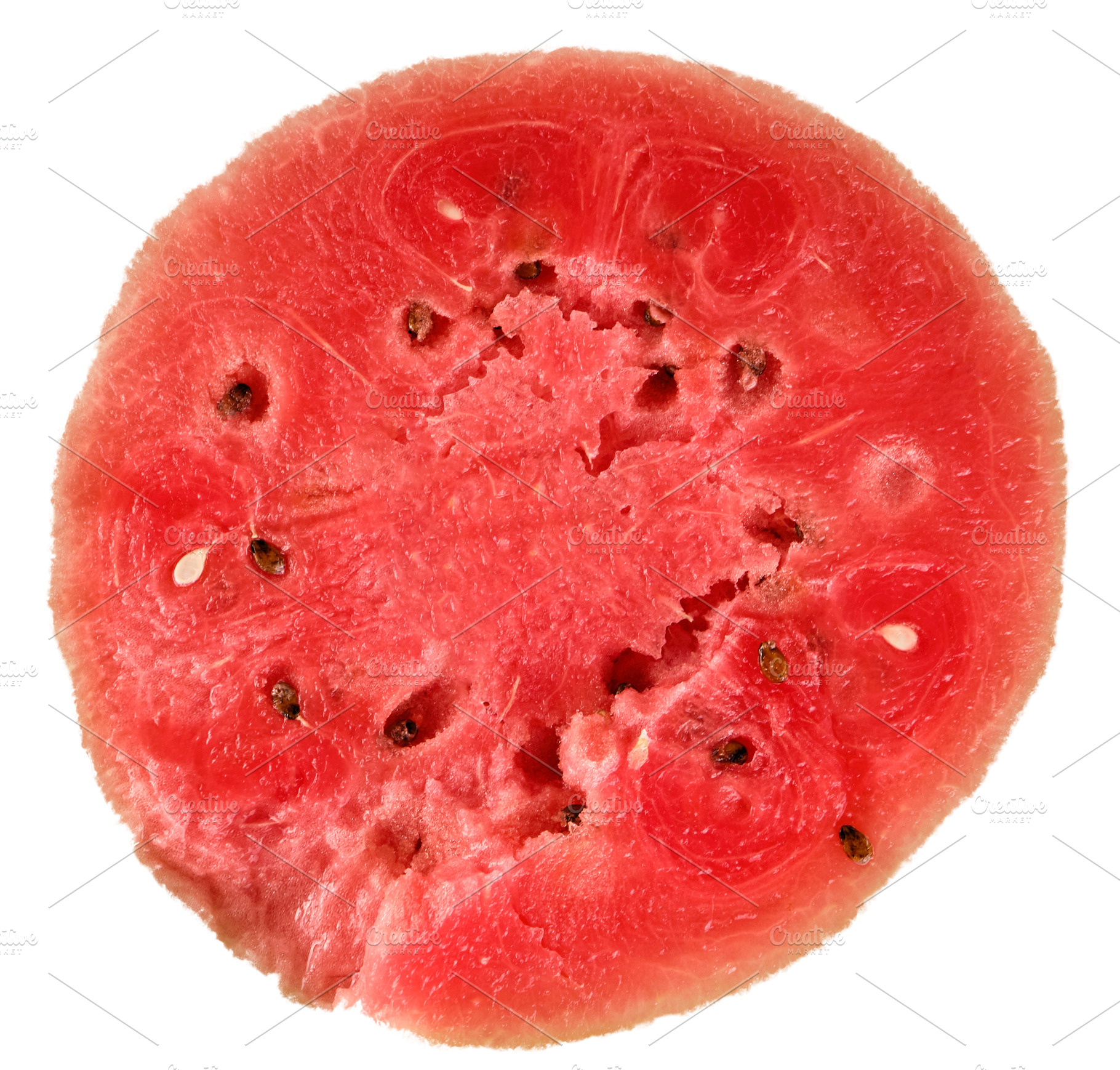 Juicy red watermelon slice with visible seeds, isolated on white, a Food & Drink Photo by ndanko