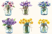 Watercolor Spring Flower Jar Clipart, a Work Illustration by OK Design (Thumbnail 2 of 5)