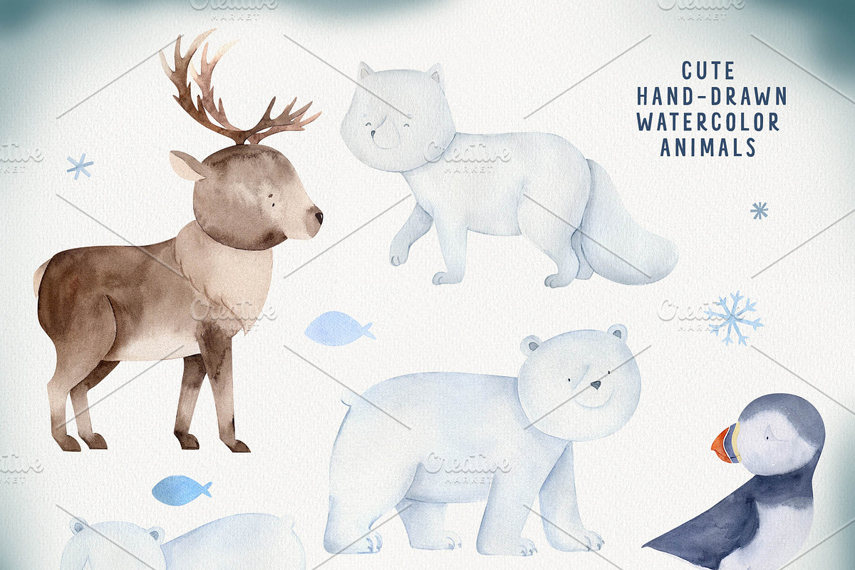 Cute Arctic Animals. Watercolor set., an Animal Illustration by ...