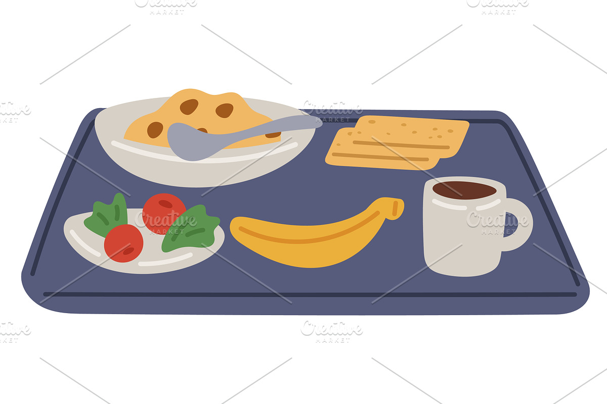 Tray with school breakfast. Porridge, a Food Illustration by Vectorbuum