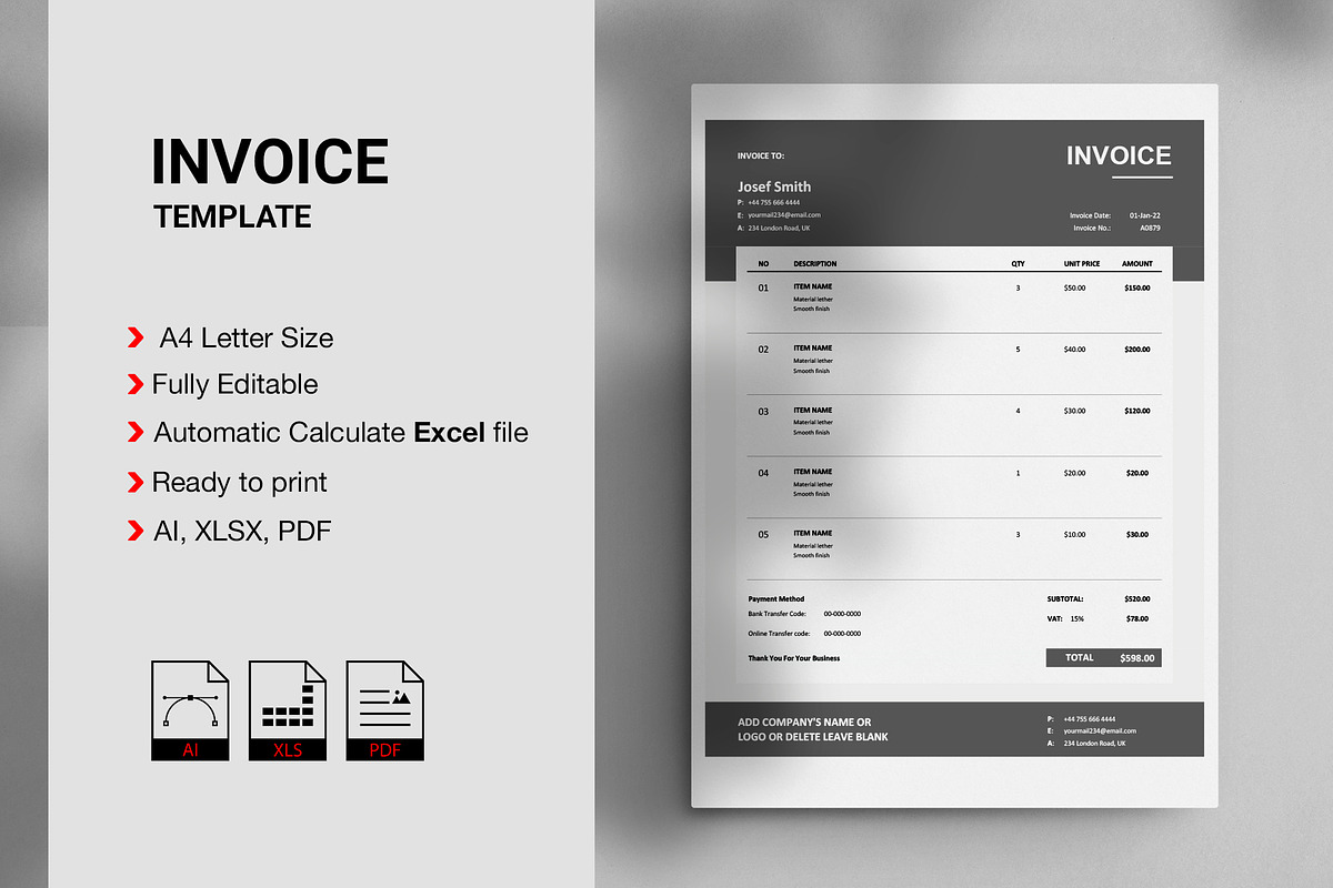 Clean Invoice Template, a Resume Template by Ree_Creative (Photo 1 of 2)