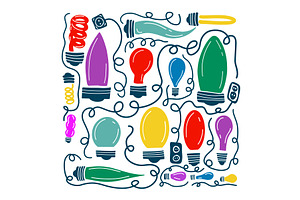 Set of colored light bulbs. hand, an Object Illustration by Nenahliadava Design