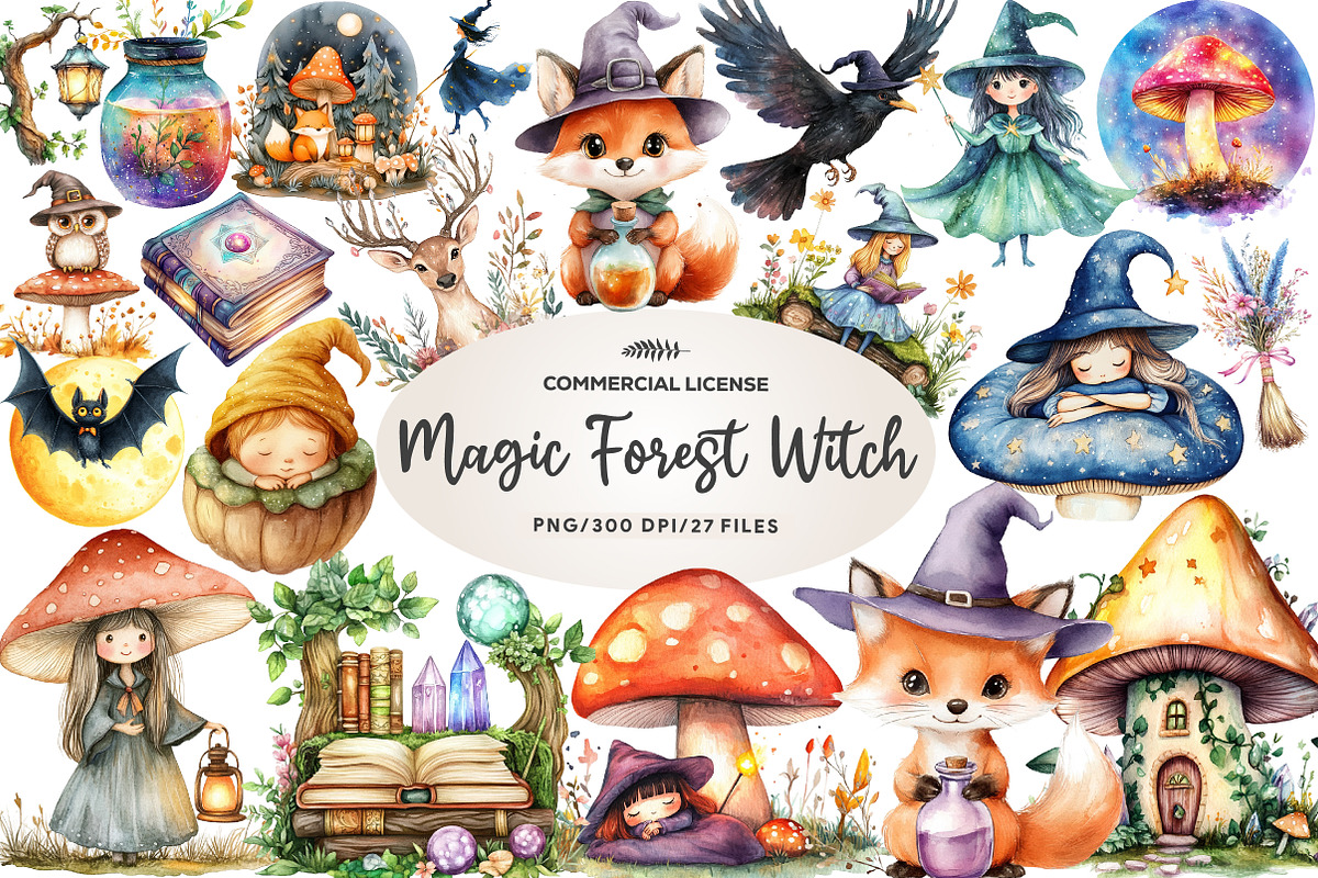 Cozy Magic Fairy Forest Witch Clipar, an Illustration by CreationArt (Photo 1 of 5)