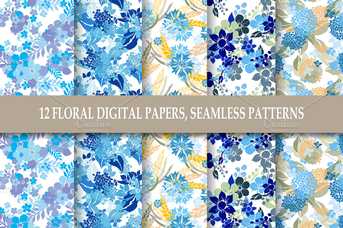 12 Floral Seamless Patterns Set