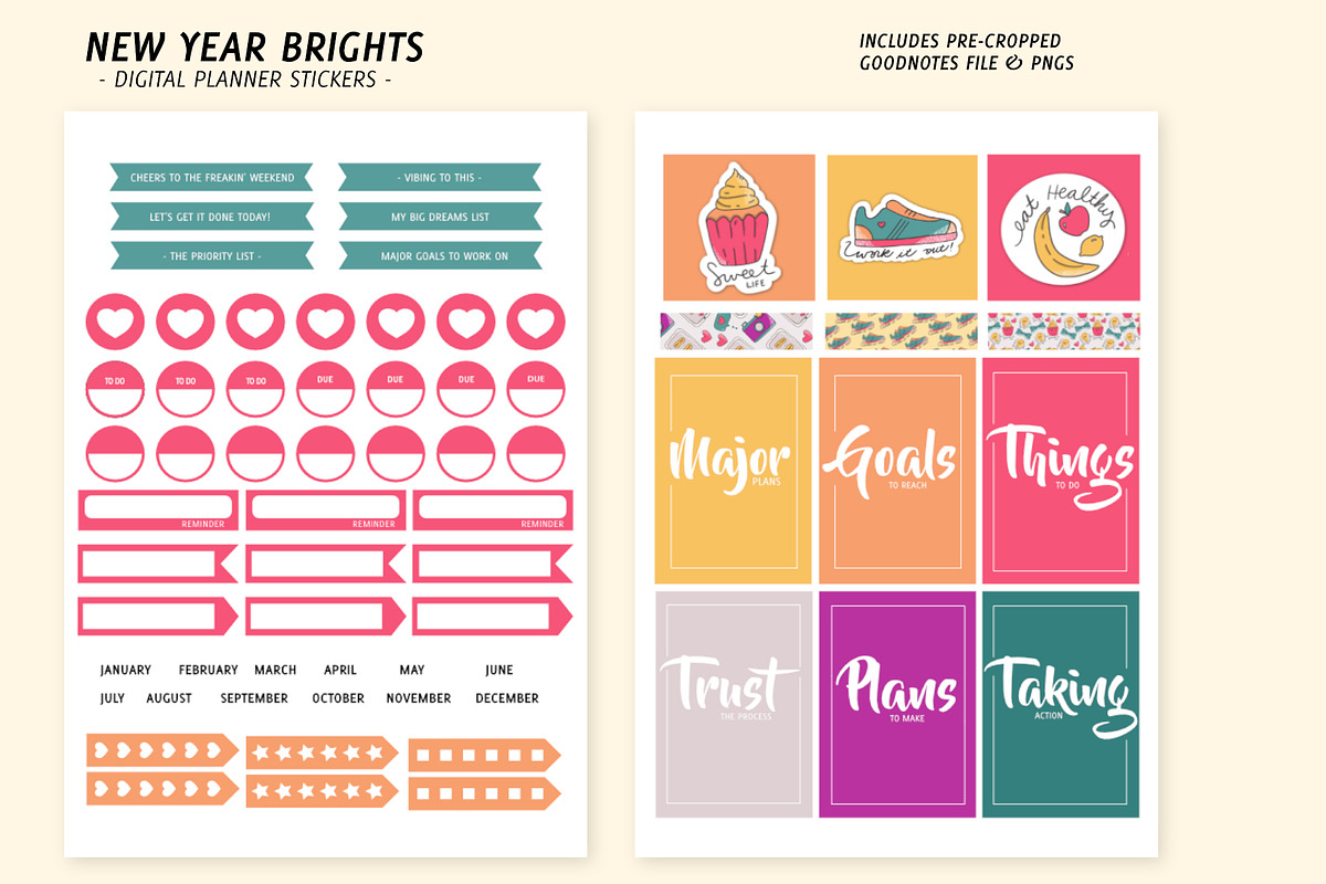 New Year Digital Planner Stickers, a Stationery Template by Bella+Sophia Creative (Photo 3 of 6)