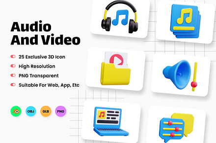 Audio and Video 3D Icons, a Scene 3D Model by HacaStudio