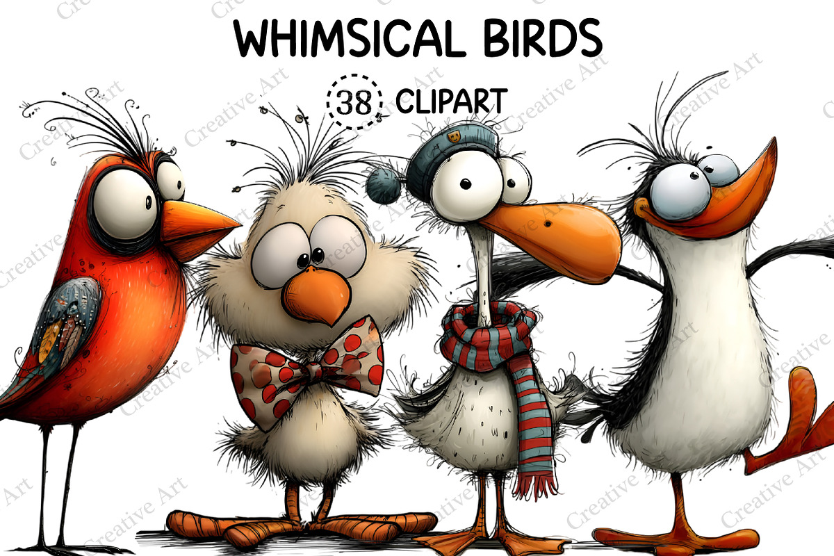 Whimsical Birds Clipart Bundle, an Illustration by Creative Art (Photo 1 of 10)