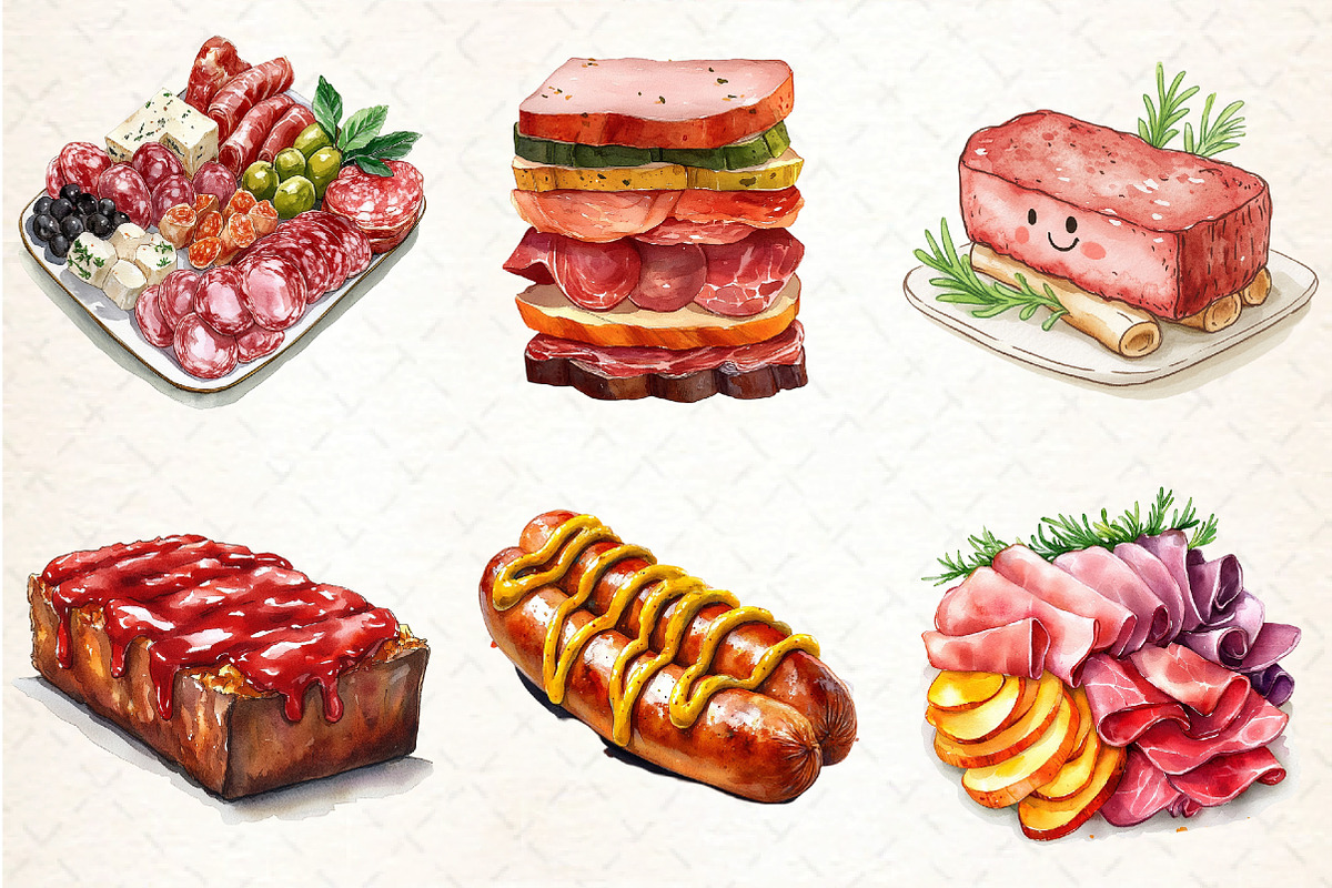 Watercolor Meat Clipart Bundle, an Illustration by DreamCafeArt (Photo 2 of 7)