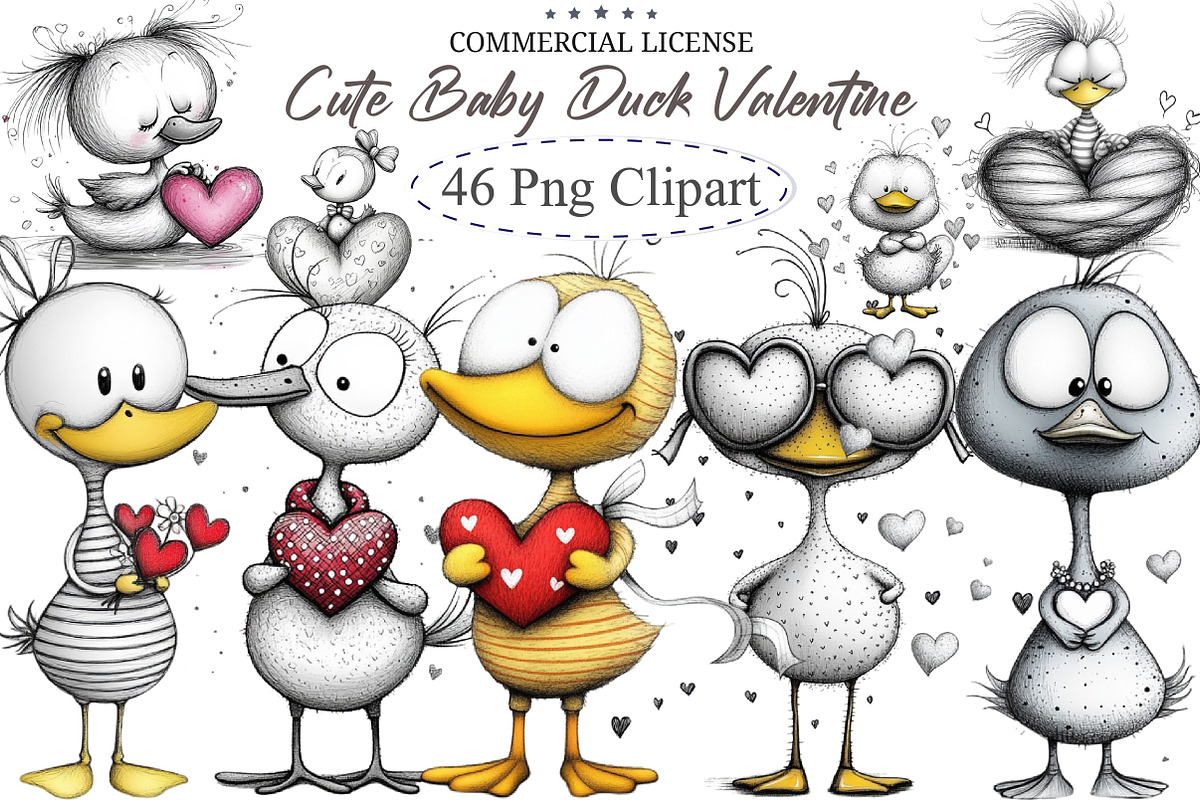 Cute Baby Duck Valentine Clipart, an Illustration by designcity5 (Photo 1 of 5)