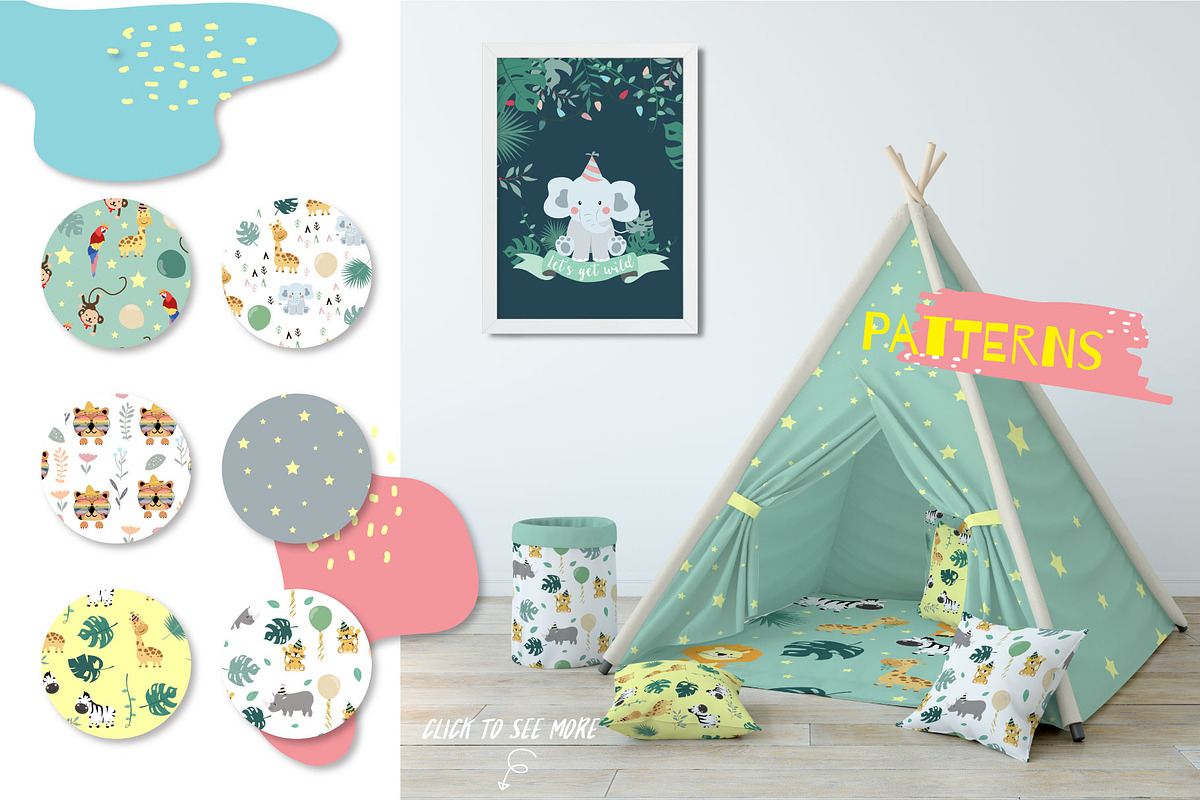 Cute safari set print and pattern, an Animal Illustration by Piixypeach (Photo 6 of 10)