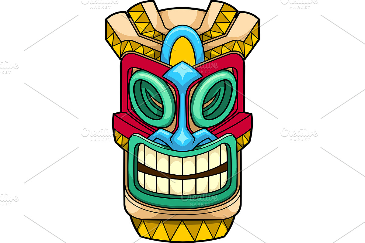 Smiling Tiki Mask, an Illustration by HitToon