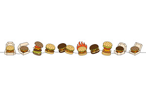 Burger set one line colored, a Food Illustration by GraphiShop