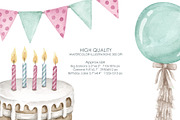 Watercolor Birthday Party Clipart, an Object Graphic by AquarelleSpace (Thumbnail 4 of 4)