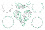 Mint Floral Heart Clipart & Vectors, an Illustration by Amanda Ilkov (Thumbnail 3 of 4)
