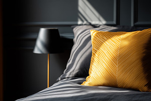Luxury bedroom with a stylish yellow, an Architecture Photo by MistyDay