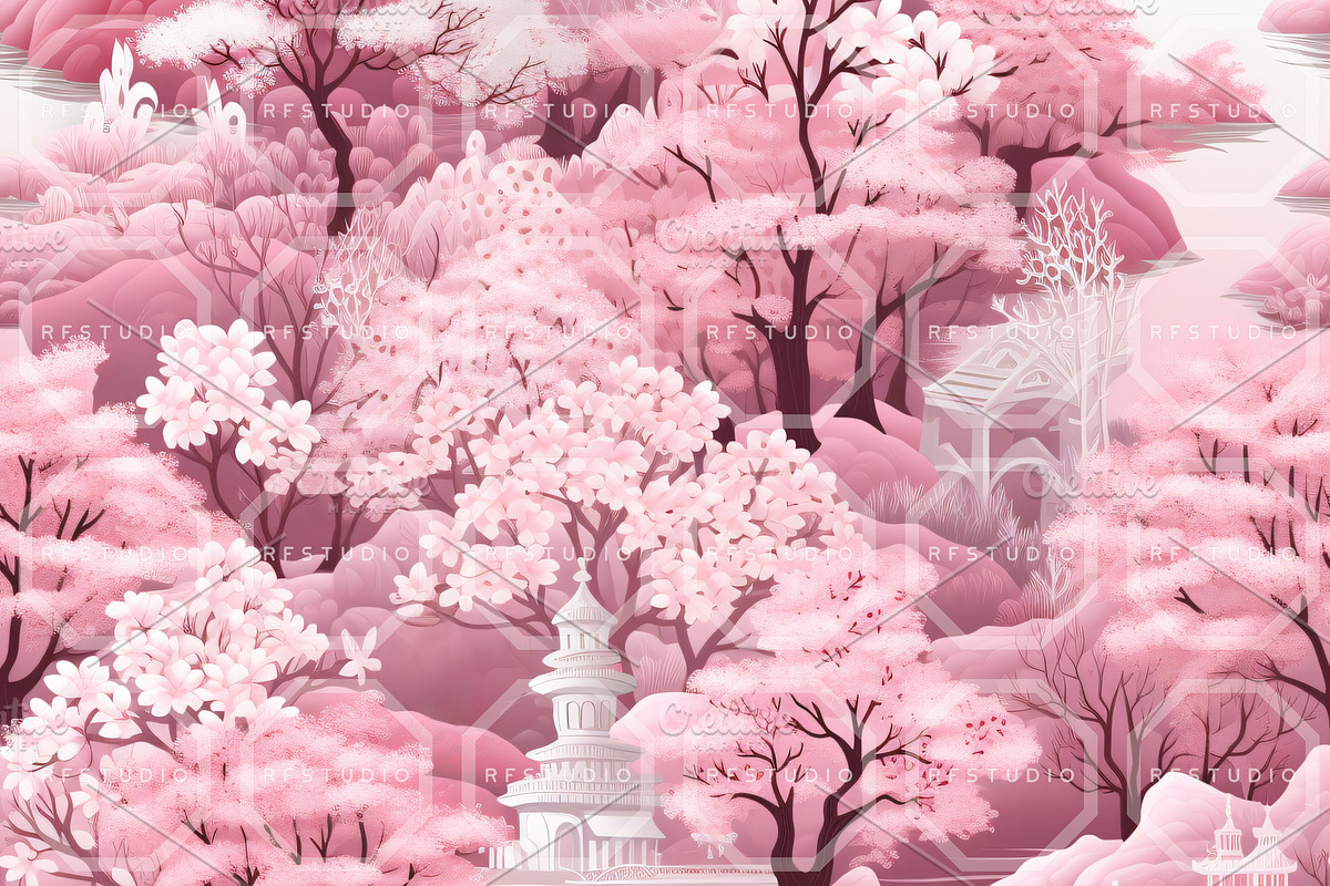 SAKURA SERENADE Toile De Jouy, a Pattern Graphic by RefinedFantasyStudio (Photo 9 of 9)