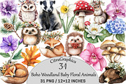 Boho Woodland Baby Floral Animals, an Illustration by CitraGraphics (Thumbnail 1 of 5)
