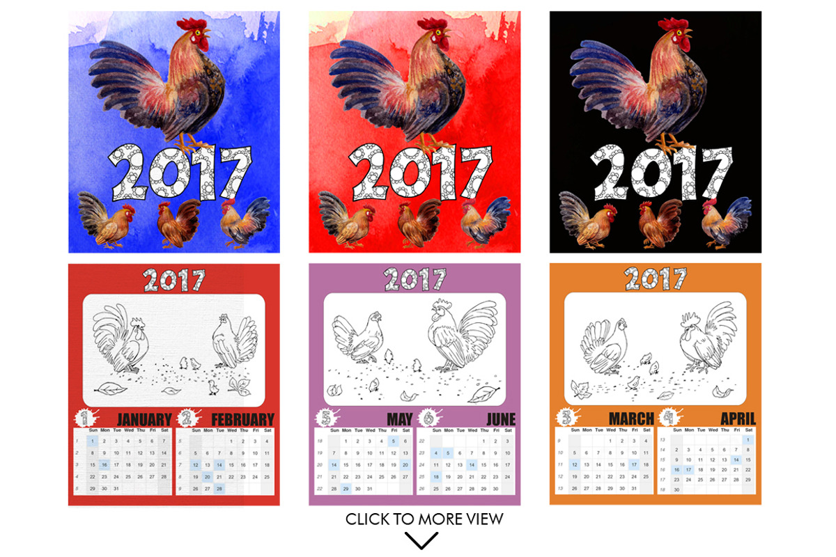 watercolor roosters family & 2017, an Animal Illustration by Graphobia (Photo 12 of 13)