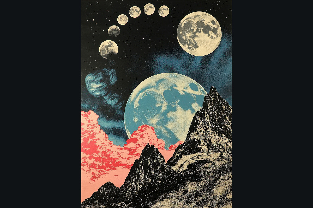 Celestial Space Mountain Collages, a Decorative Illustration by StockVerse Creative (Photo 2 of 4)