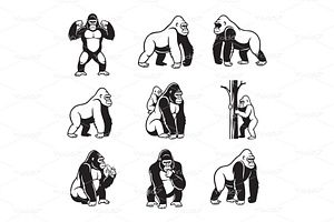 Set of gorilla in cartoon style., an Animal Illustration by yod67