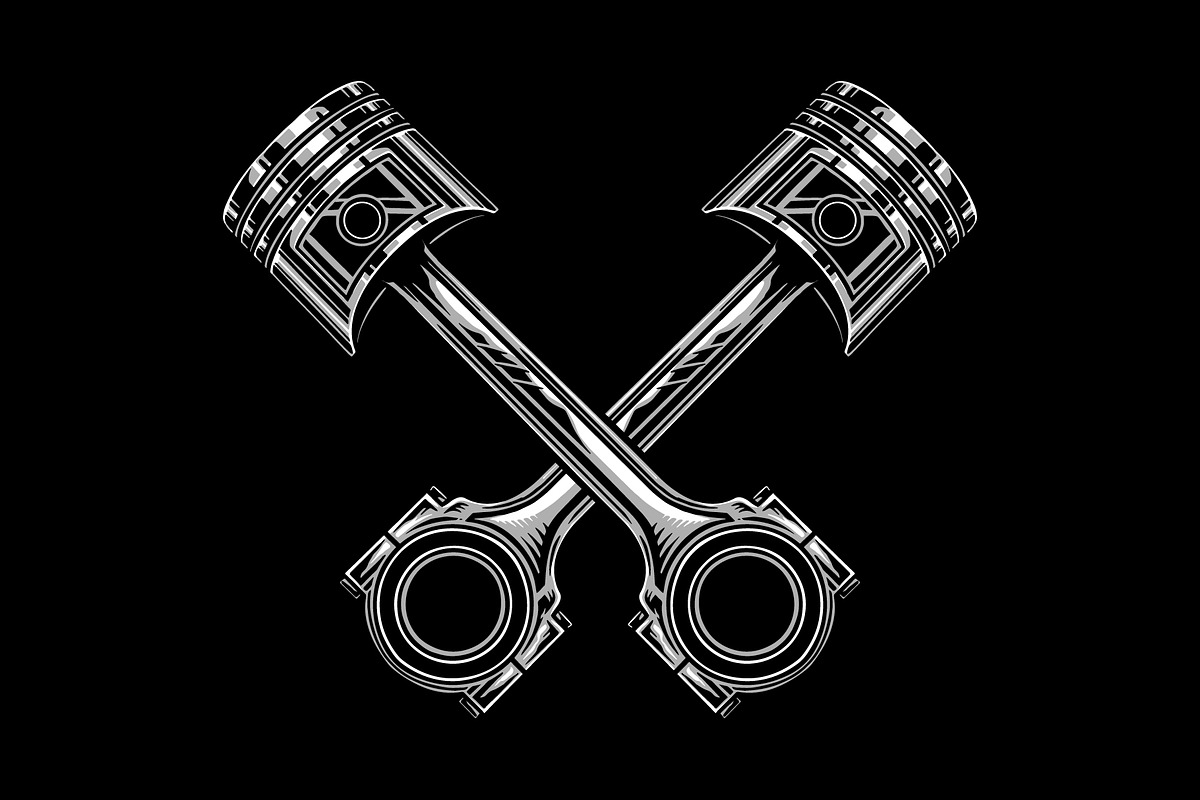 Hand drawn crossed pistons on black, a Transportation Illustration by zdson