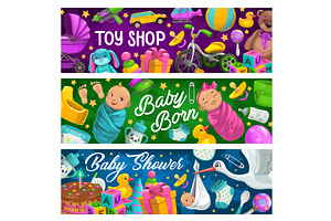 Kid Toys Shop Vector Banners