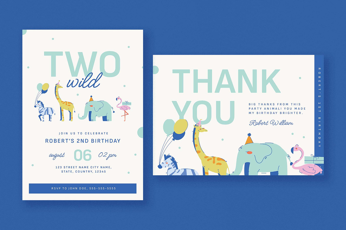 Blue Animal Kids Birthday Invitation, an Invitation Template by Vynetta (Photo 1 of 3)