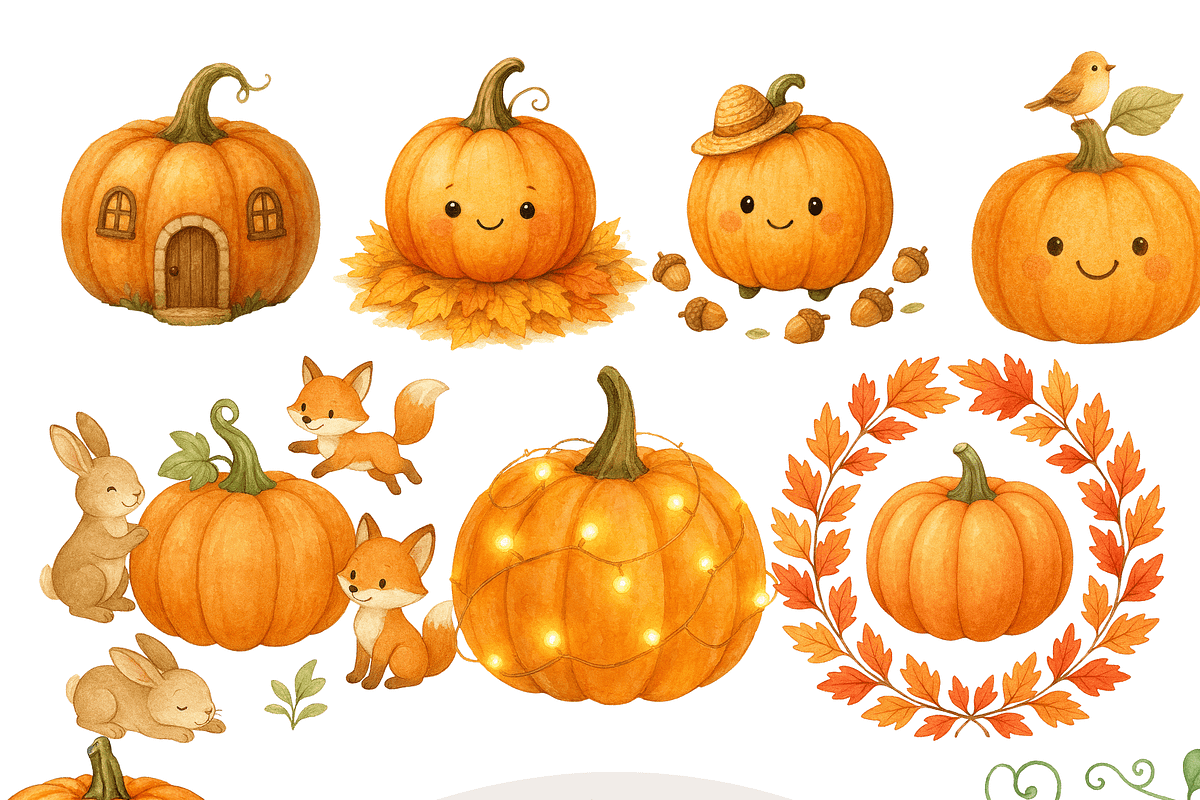 Autumn Pumpkin Clipart Set, a Decorative Illustration by Pati Charm Studio (Photo 1 of 8)