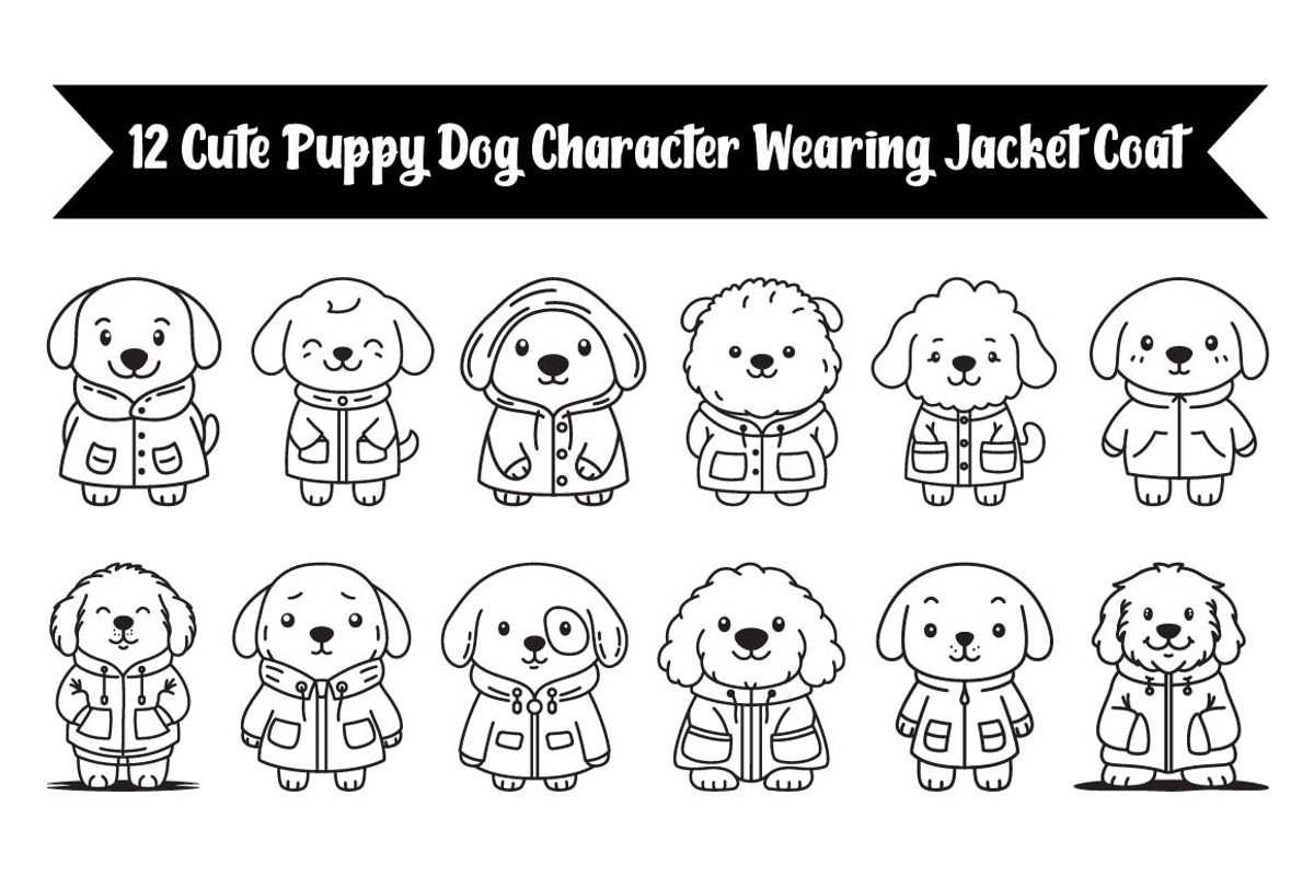 12 Cute Dog Wearing Jacket Coat, an Animal Illustration by jongcreative (Photo 1 of 6)