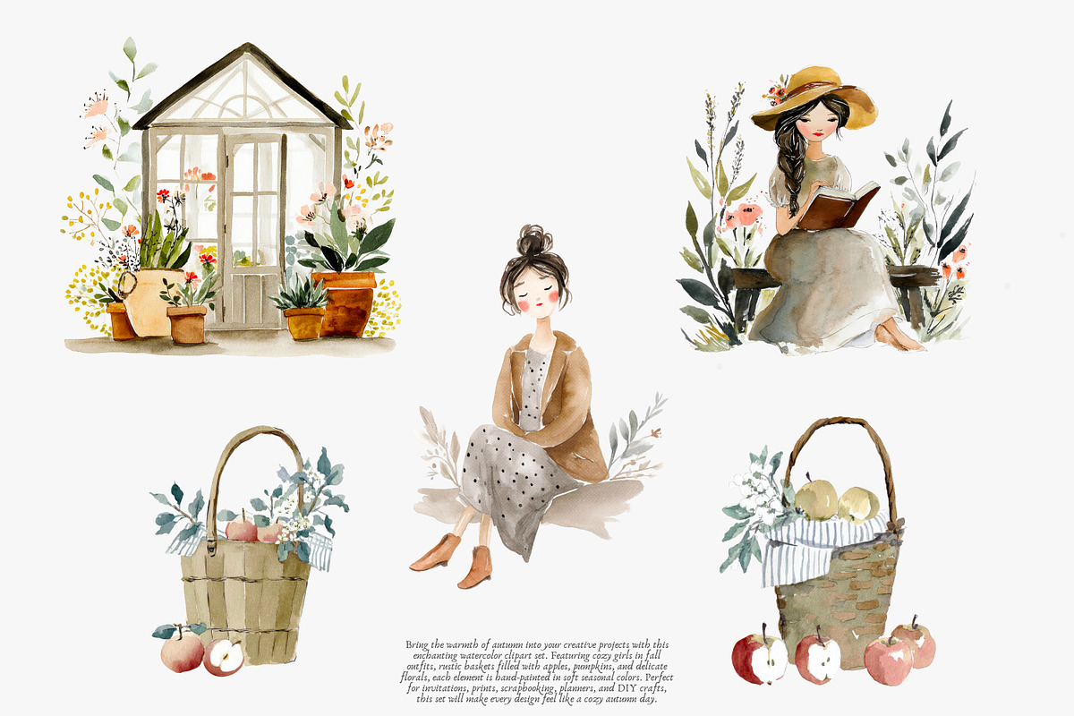 watercolor autumn clipart set, a Decorative Illustration by Patishop Art (Photo 6 of 8)