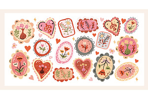 Folk Floral Stickers Set a cozy hand