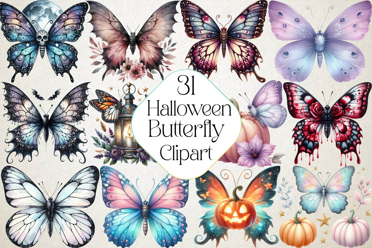 Halloween Butterfly Garden Clipart, an Illustration by DreamPrint404 (Photo 1 of 5)