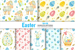 Easter Seamless Pattern, Cute Sheep