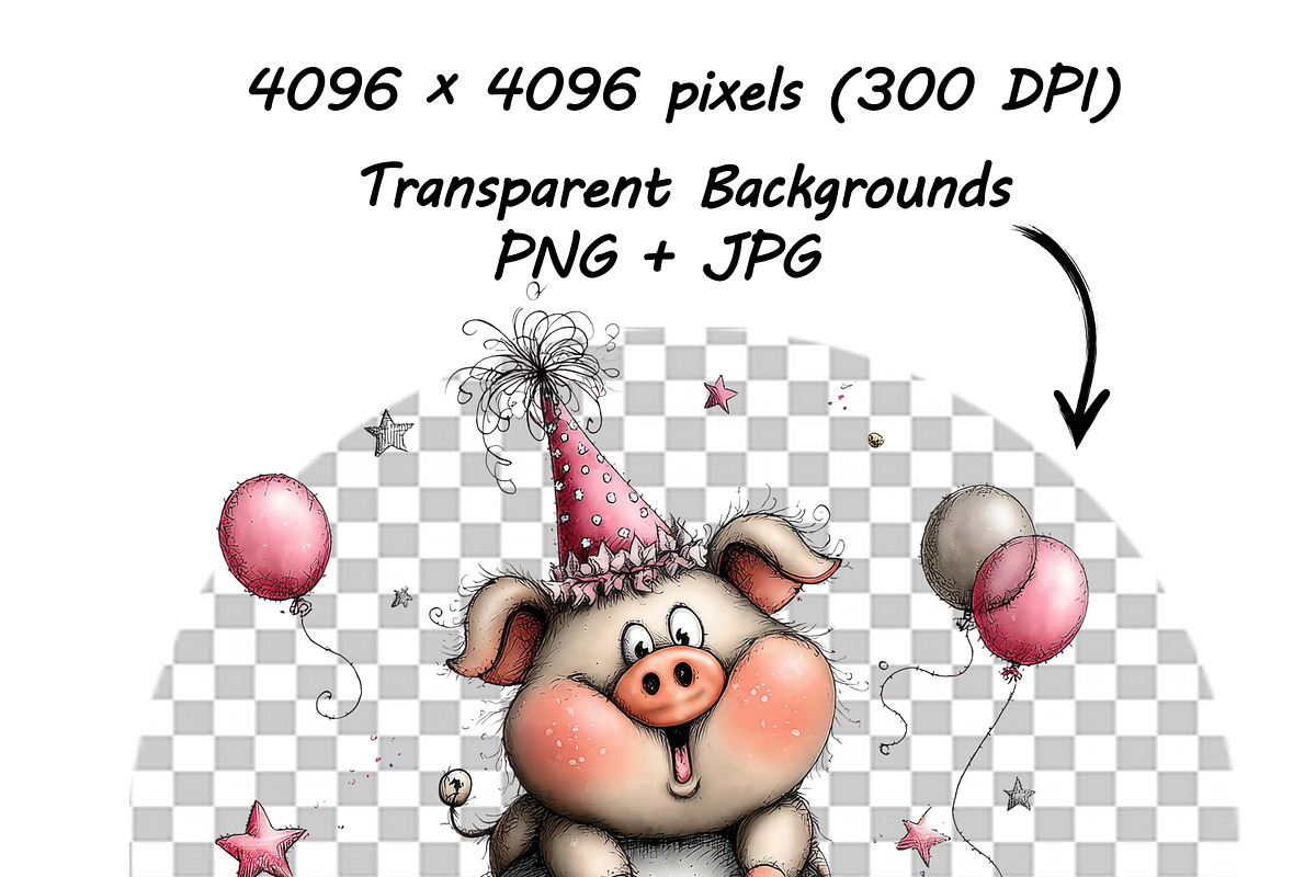 Funny Birthday Pig Clipart Cartoon, a Graphic by one-touch (Photo 14 of 15)