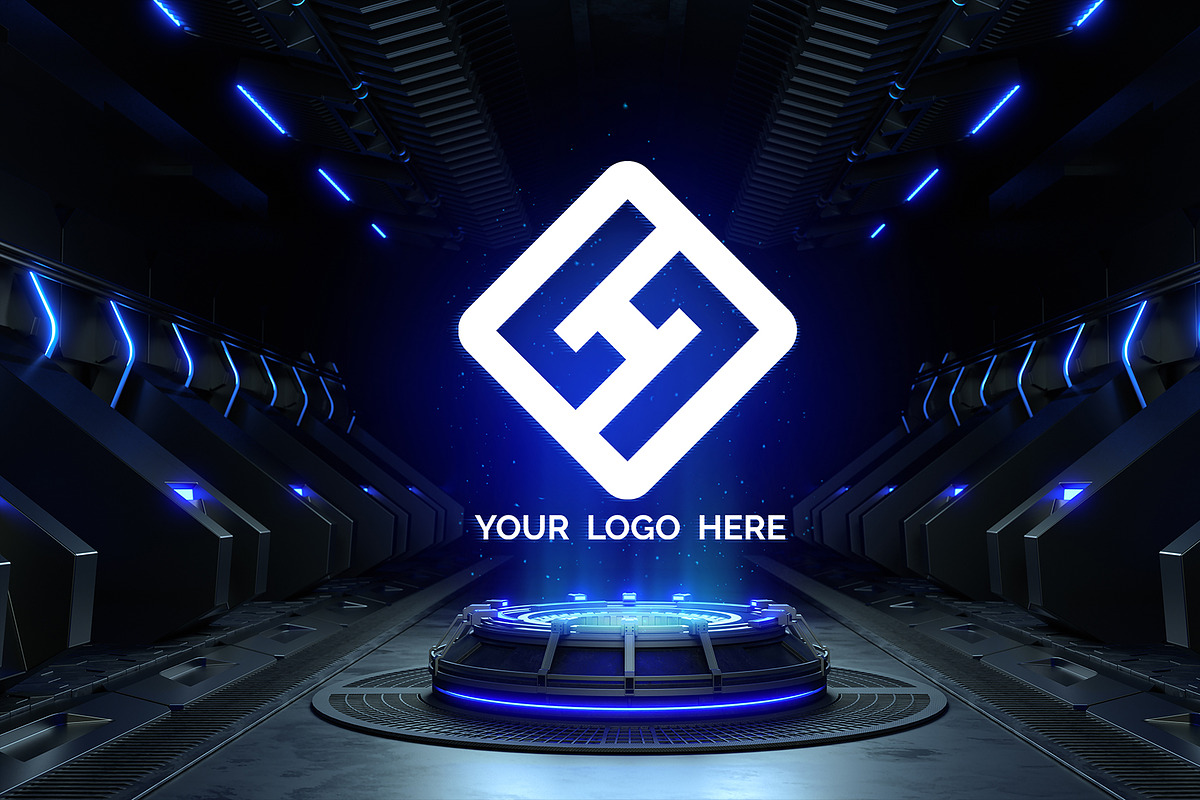 Futuristic pedestal Logo mock-ups, a Product Mockup by S_design (Photo 4 of 12)