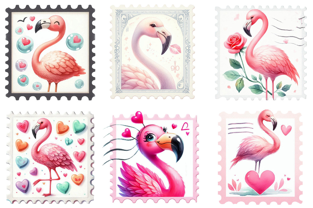 Valentine's Flamingo Postage Stamp, an Illustration by Designking (Photo 3 of 5)