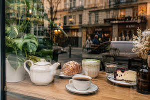 Coffee and pastry at a city caf, a Photo by Beautiful things