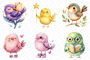 Watercolor Whimsical Birds Clipart, an Illustration by Watercolor design (Thumbnail 3 of 11)