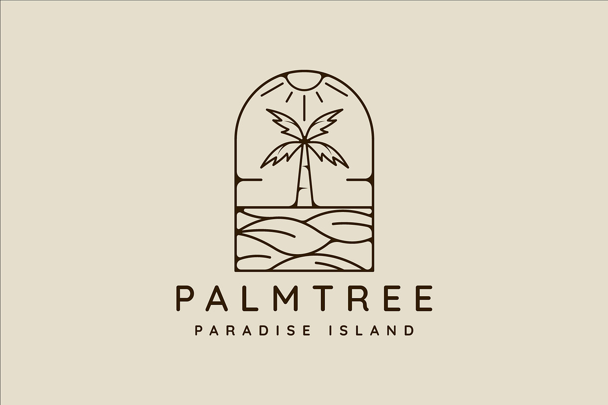 palm tree and ocean waves line art, a Branding & Logo Template by zyxroun shop
