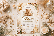 Teddy Bear First Birthday Invitation, an Invitation Template by S Graphic Studio (Thumbnail 5 of 10)