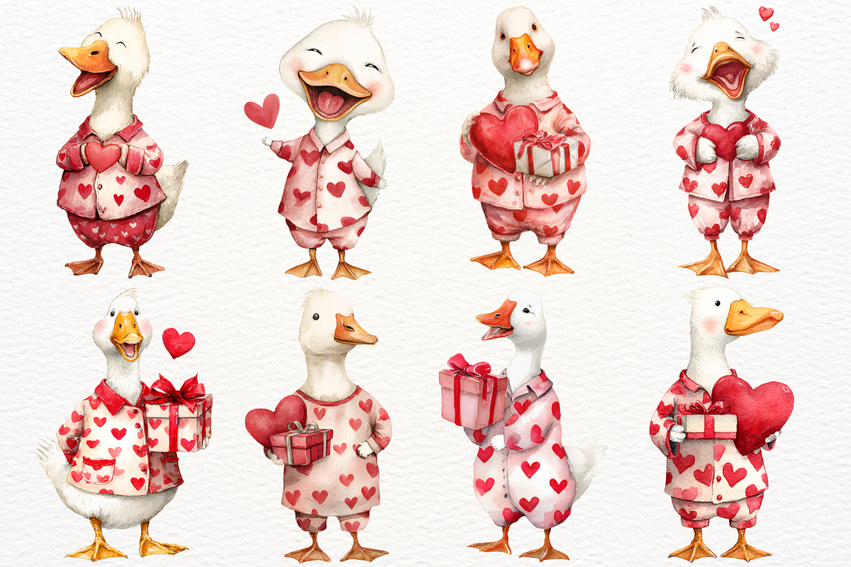 Watercolor Valentine Goose Clipart, an Animal Illustration by SugarCloudStudioArt (Photo 3 of 7)