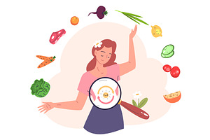 Human body metabolism. Woman, a Food Illustration by Stock-Smart-Start