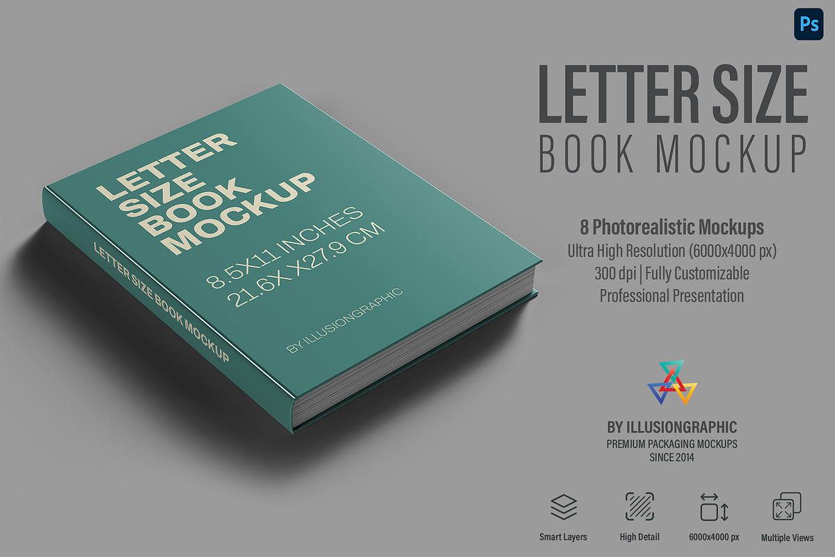 Letter Size Book Mockup - 8 views, a Books & Magazine Mockup by Illusiongraphic (Photo 1 of 24)