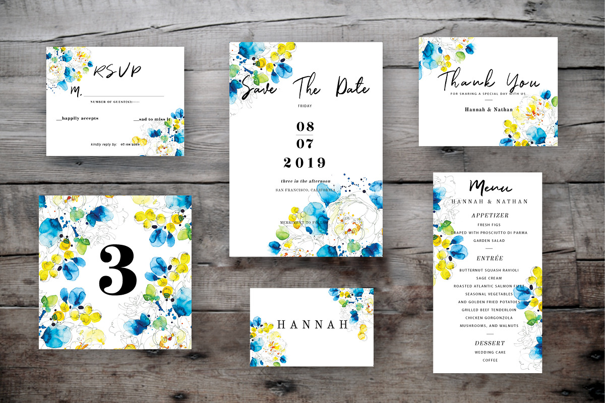 watercolor white flower wedding card, a Card Template by TurquoiseDesign (Photo 7 of 7)